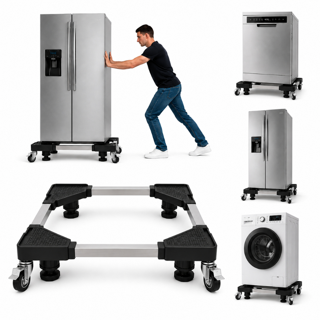 Suporte Ajustável Com Rodinhas Para Lava-Louças Geladeira Máquina De Lavar Até 200kg Inox Reforçado