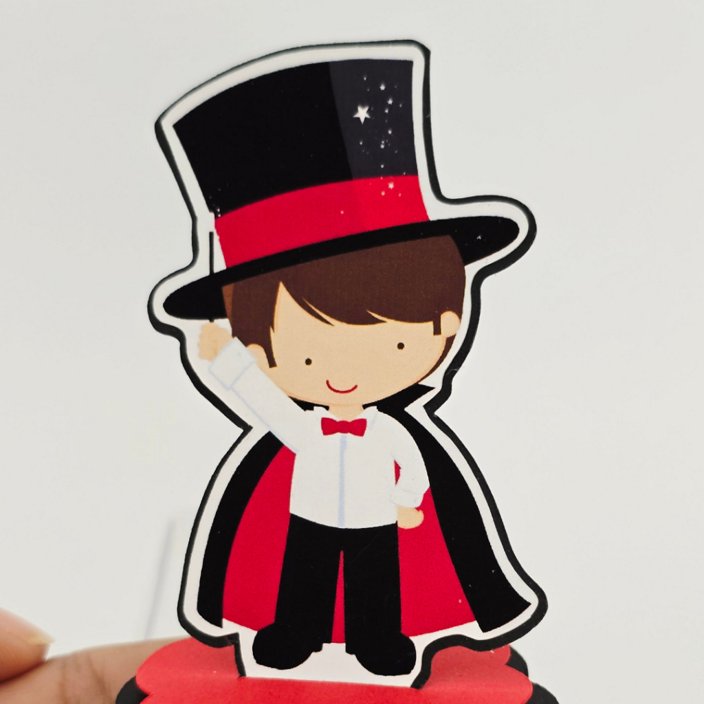 Kit 12 Apliques 3D Circo Mágico Menino Lembrancinha Aniversário Caixinha Acrílica Personalizada
