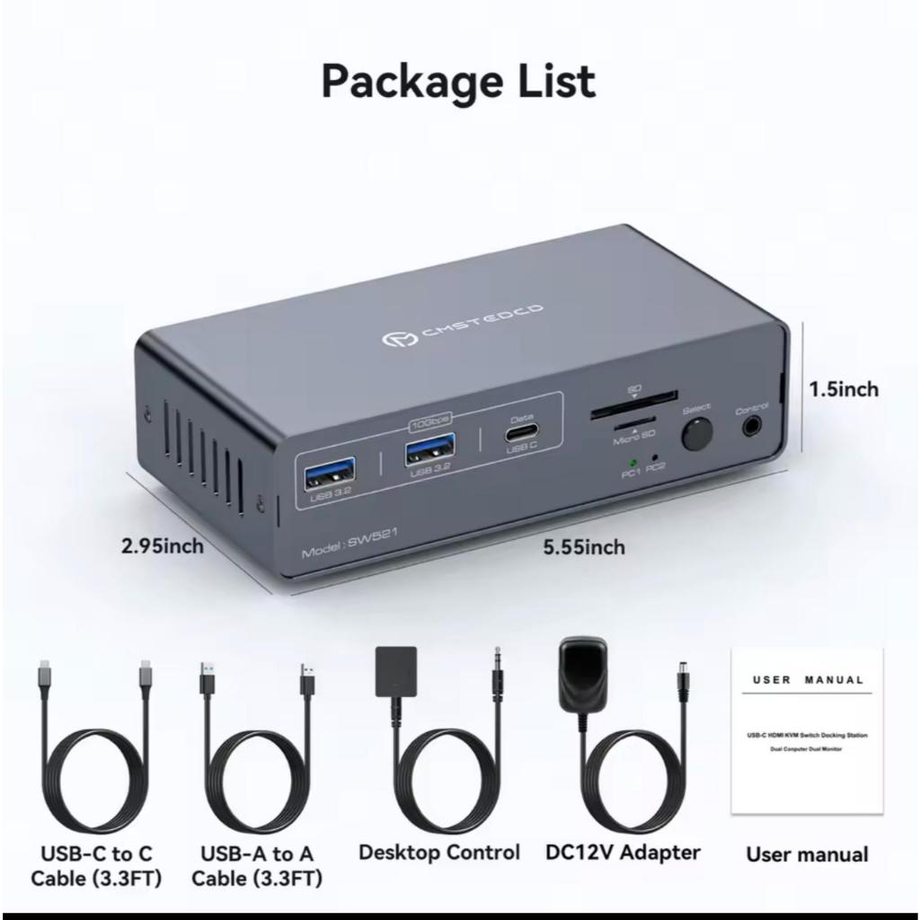 Switch KVM HDMI 2.1 4K 120Hz Dual Monitor para 2 PCs e MacBook - Modelo SW521.