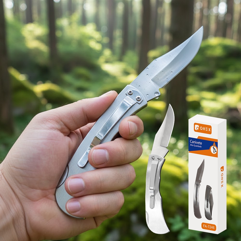 ONEX Canivete de Bolso Inoxidável Lâmina Afiada Clip para Cinto Compacto para Camping Sobrevivência Trabalho Diário Aço