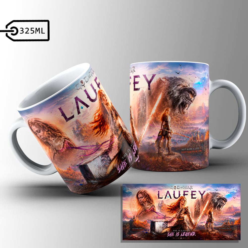 Caneca God Of War Faye Laufey | Arte Exclusiva Jogo Gamer Geek | 325ML | Porcelana ou Plástico