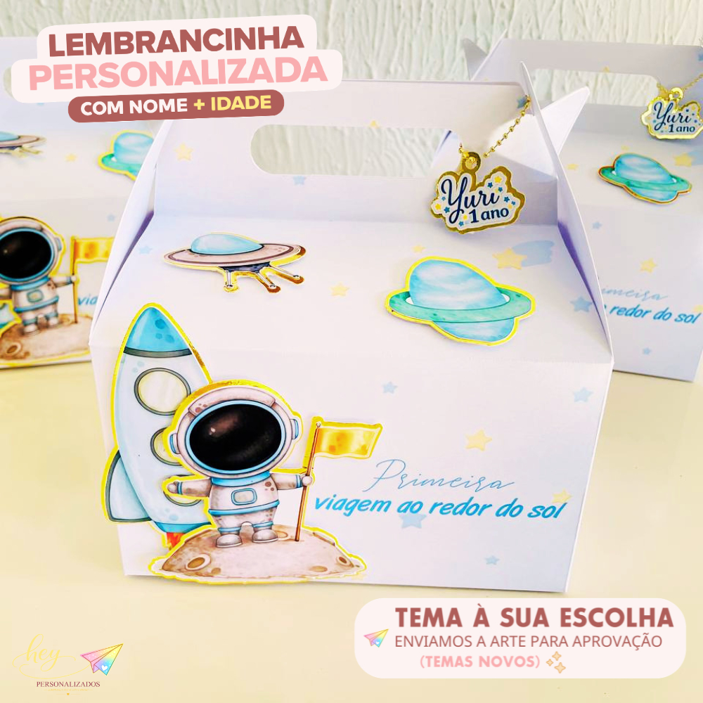 Lembrancinha Astronauta Personalizada | Caixa Maleta | Nome e Idade | Festa Escolar | Aniversário Infantil
