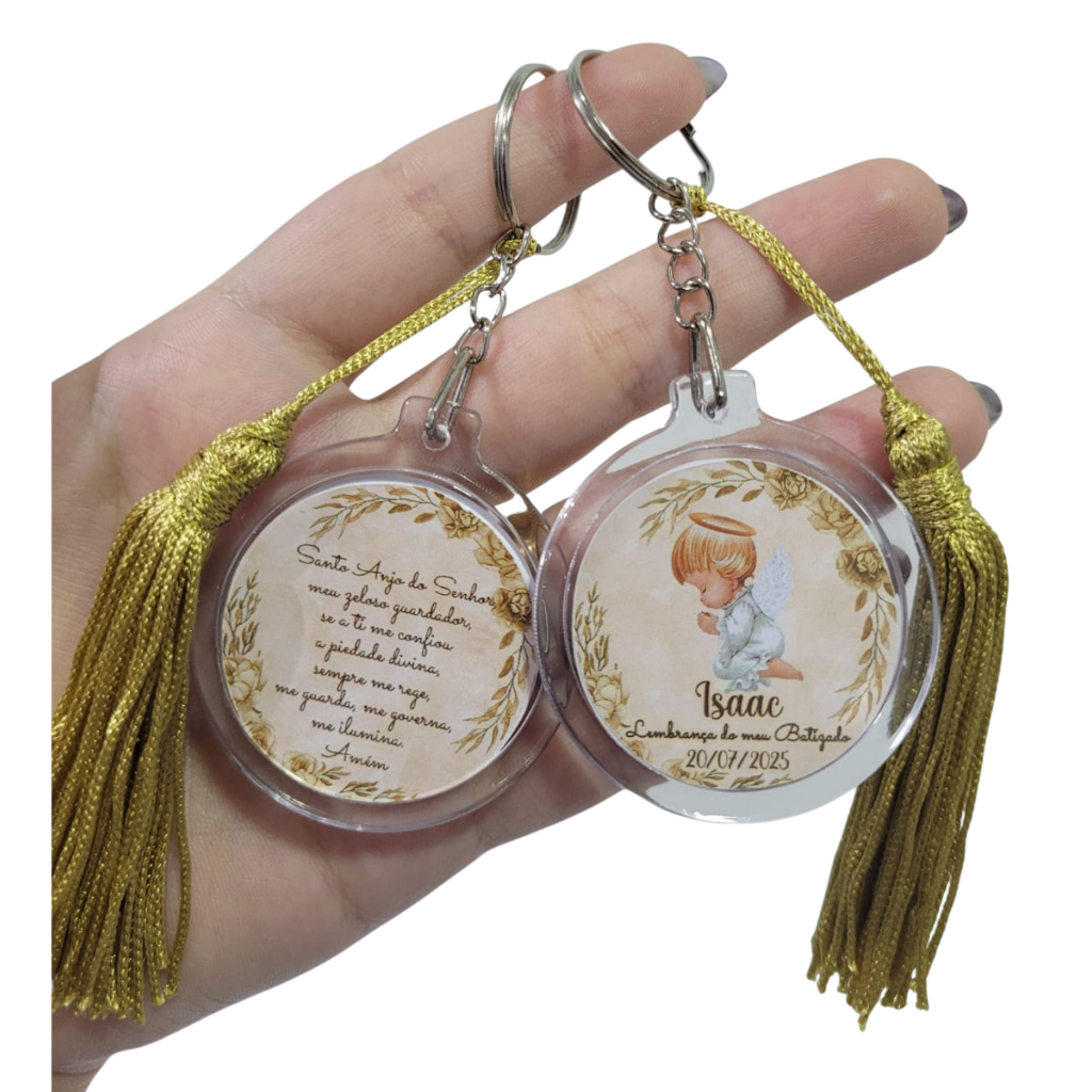 Chaveiro Acrílico Personalizado para Batizado com Tassel/ lembança batizado /lembrança crisma/ lembrancinha religiosa