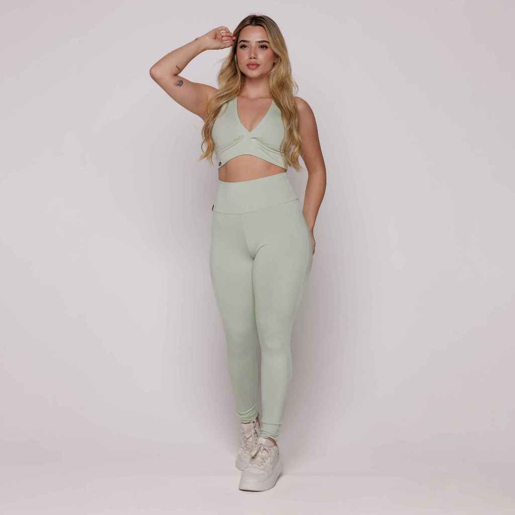 Imagem Conjunto Fitness Basico Verde Agua Academia Casual Treino Bojo Forro Duplo AQN SPORT