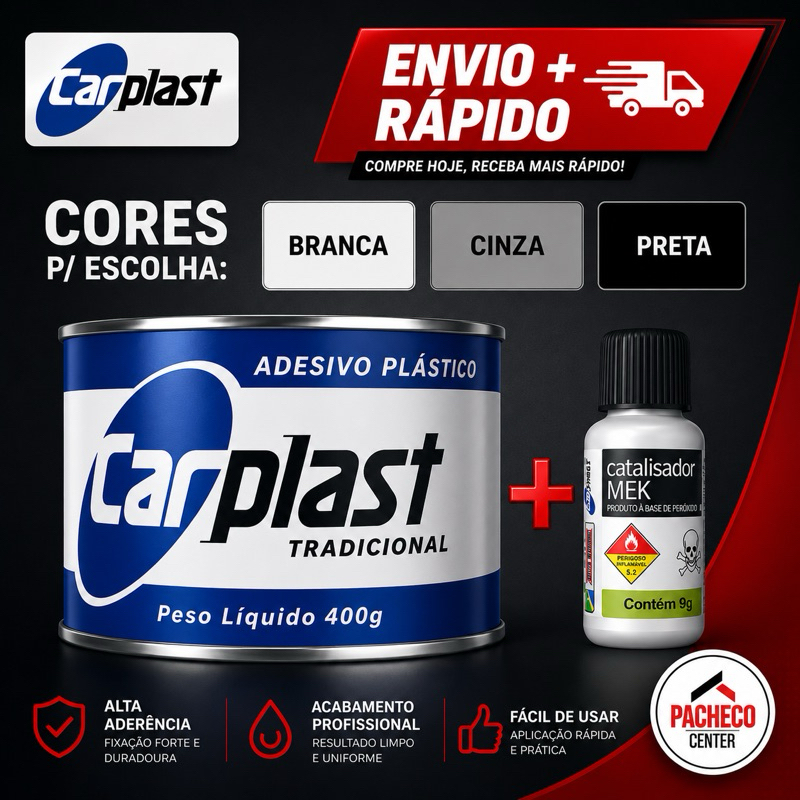 Massa Plastica BRANCA PRETA CINZA Adesivo Plastico Branco 400g Catalisador Funilaria Carro Multiuso