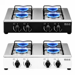 Fogão Cooktop de Mesa Portátil 4 Bocas a Gás Asiático Braslar Inox Preto ou Branco