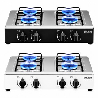 Fogão Cooktop de Mesa Portátil 4 Bocas a Gás Asiático Braslar Inox Preto ou Branco