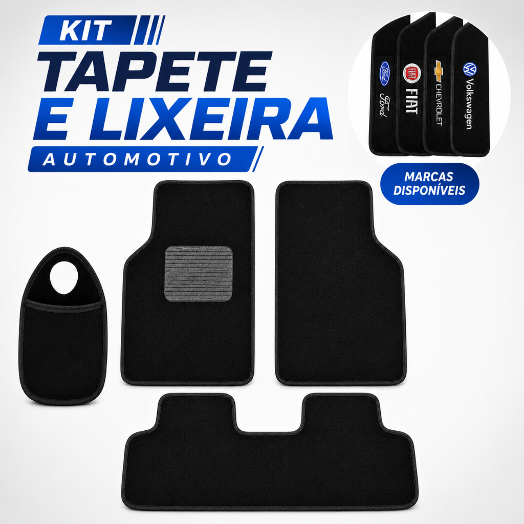 Jogo de Tapete + Lixeira Automotiva Organização para Interior do Veículo Feito de Carpete, Universal, Várias Marcas