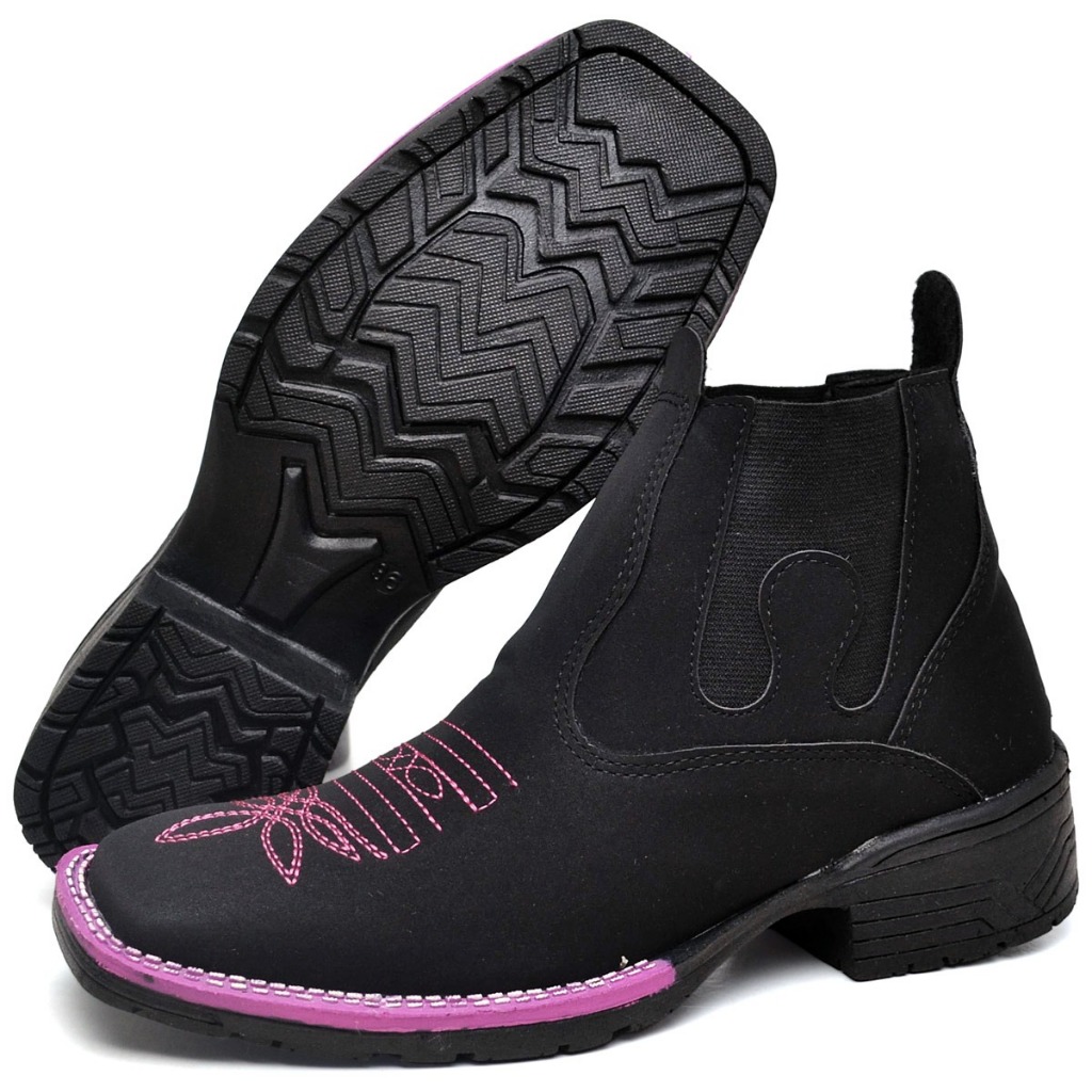 Botina Bota Feminina Texana Country Couro Sintético Quadrado Adulto Original Agro