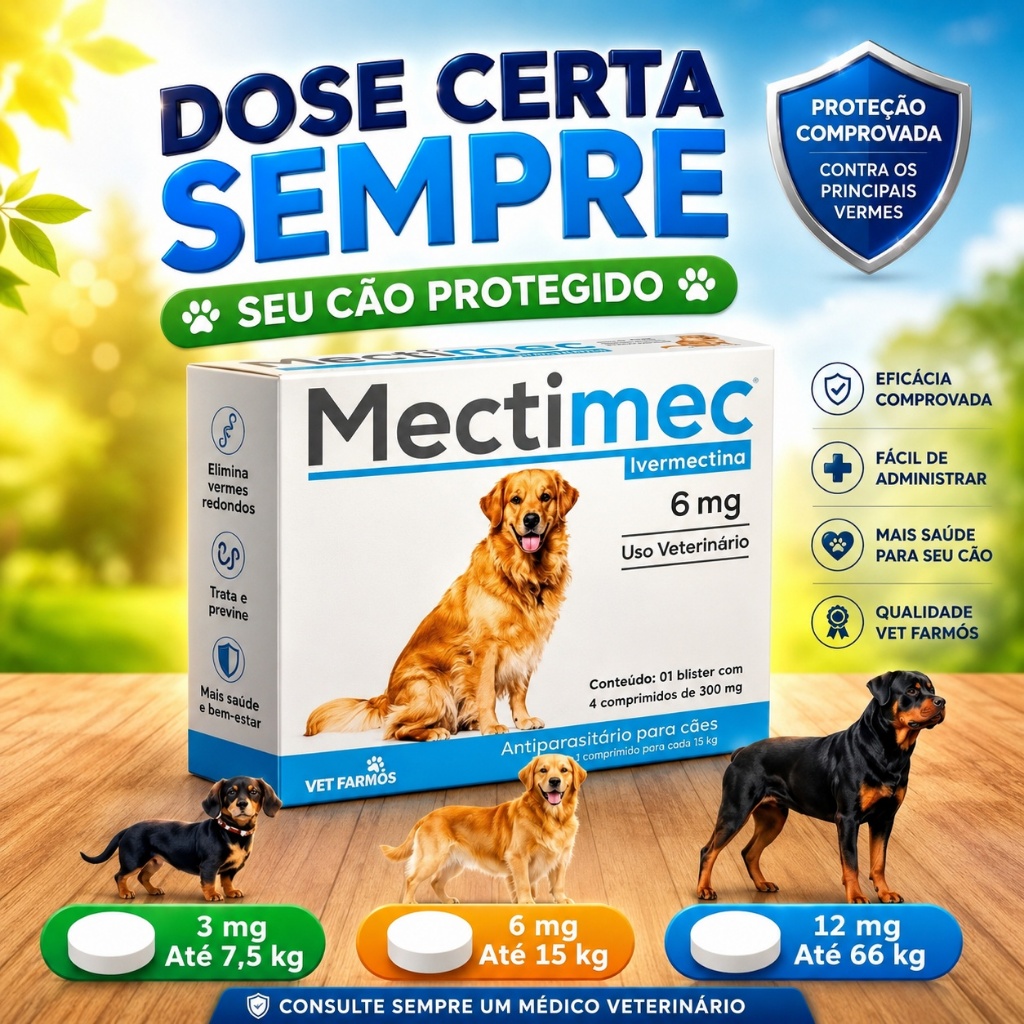 Ivermectina Para Cães Mectimec Comprimidos contra Carrapatos, Pulgas, Sarnas Antiparasitário.