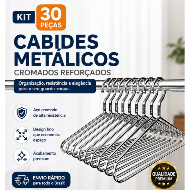 Kit 30/20/10 Cabides Tintureiro Metal Aço Cromado Adulto Resistente Cabide promoção de atacado