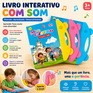 Livro Infantil Bilíngue Português Inglês Livro Interativo com Som Toque Inteligente Educativo Aprendizagem Crianças