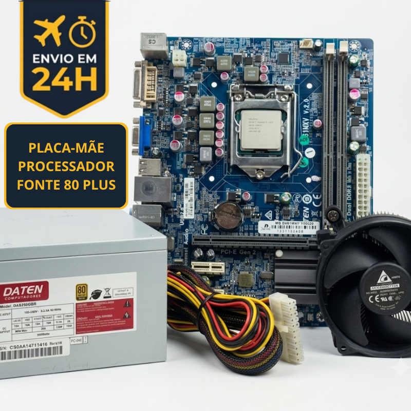 KIT PLACA MÃE H61 LGA 1155 - PROCESSADOR INTEL - FONTE ATX 350W 80 PLUS - PRONTO PARA MONTAR