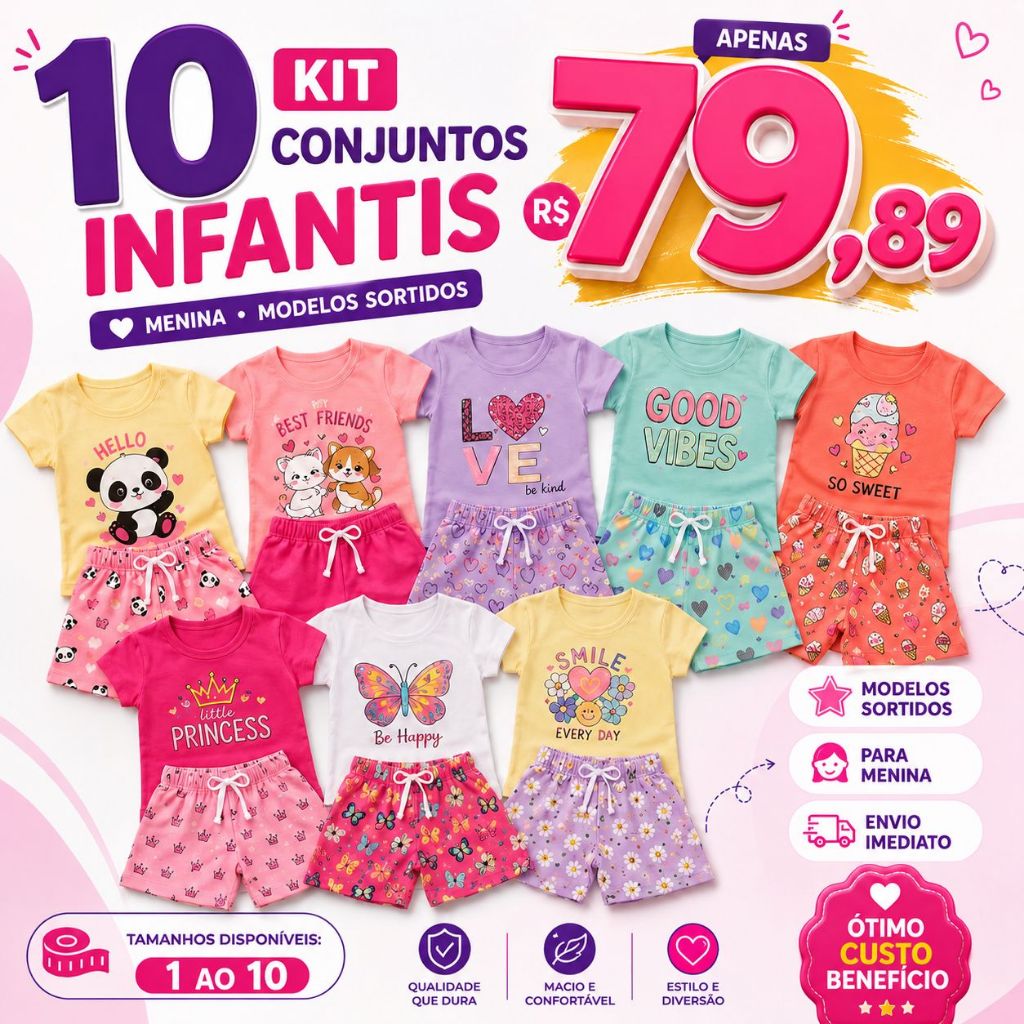 Kit Com 10 Peças Roupas Infantil Menina Sortido Verão