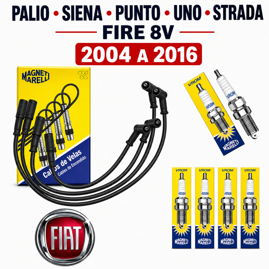Imagem Cabos + Velas Ignição Palio Siena Punto Uno Strada Fire 8v 2004 a 2016
