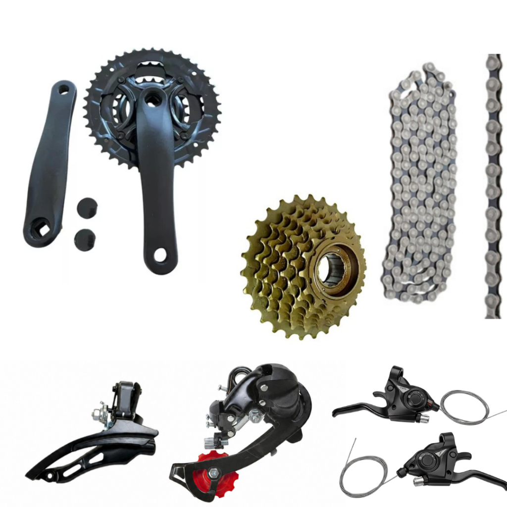 Kit Pedivela Corrente Roda Livre 21v Câmbios Alavancas Bicicleta 3x7 Aro 26/29 Rolamento Bike