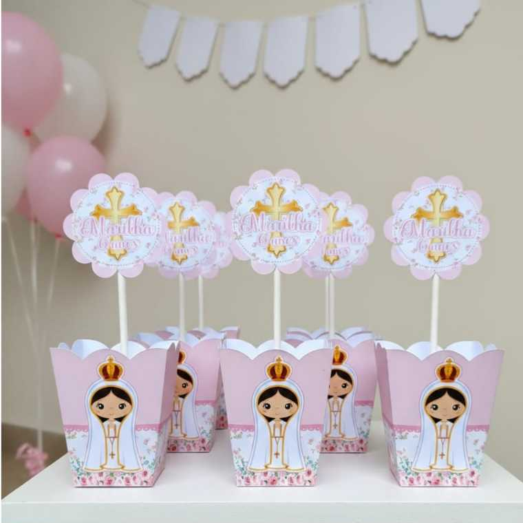 Centro de mesa cachepô personalizado| Nossa Senhora das Fatima |decoração festa mesa de convidados| lembrancinhas