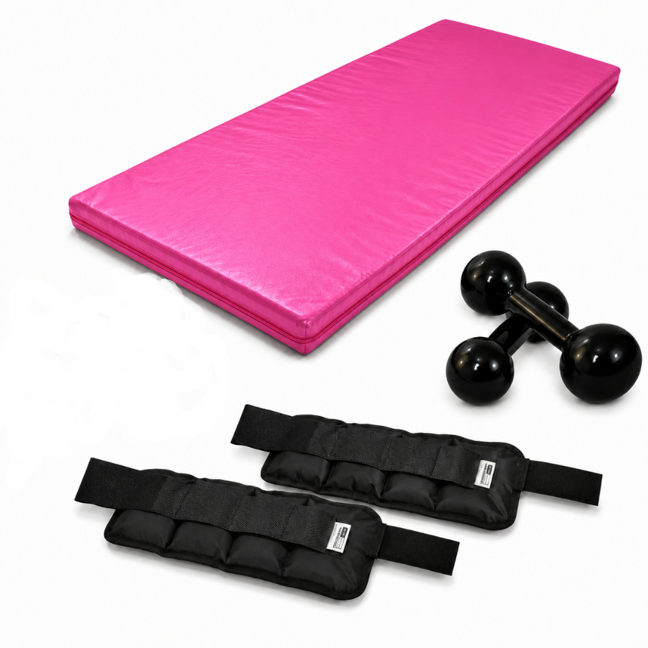 Kit Fitness Treino em Casa Colchonete Academia 90x40x3+ Par de Halteres Bola Emborrachado 4kg+ Par de Caneleira 4kg