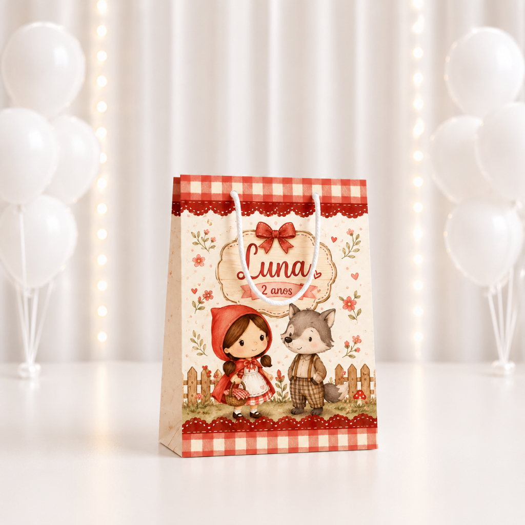 Sacolinha P = CHAPEUZINHO VERMELHO/Personalizados /Lembrancinha de Festa /Aniversário - SACOLINHA SURPRESA- PEGUE E MONT