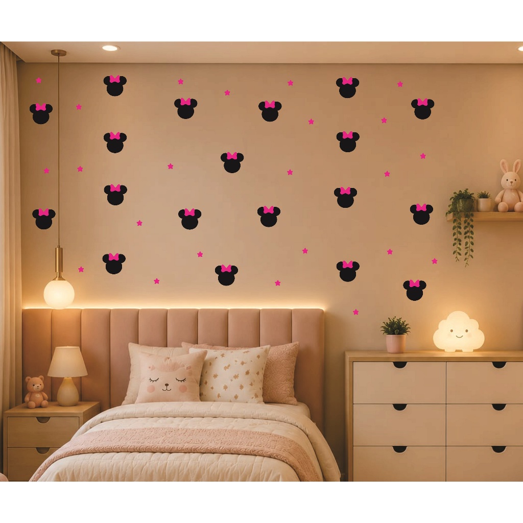 Adesivo Minie E Estrelinhas Quarto Infantil Bebe Decoração Menina Papel Parede Vinil Quarto Infantil