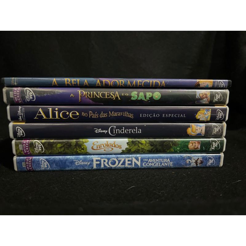 Lote 6 DVDs Princesas Disney Frozen Enrolados Cinderela Alice Princesa E O Sapo Bela Adormecida