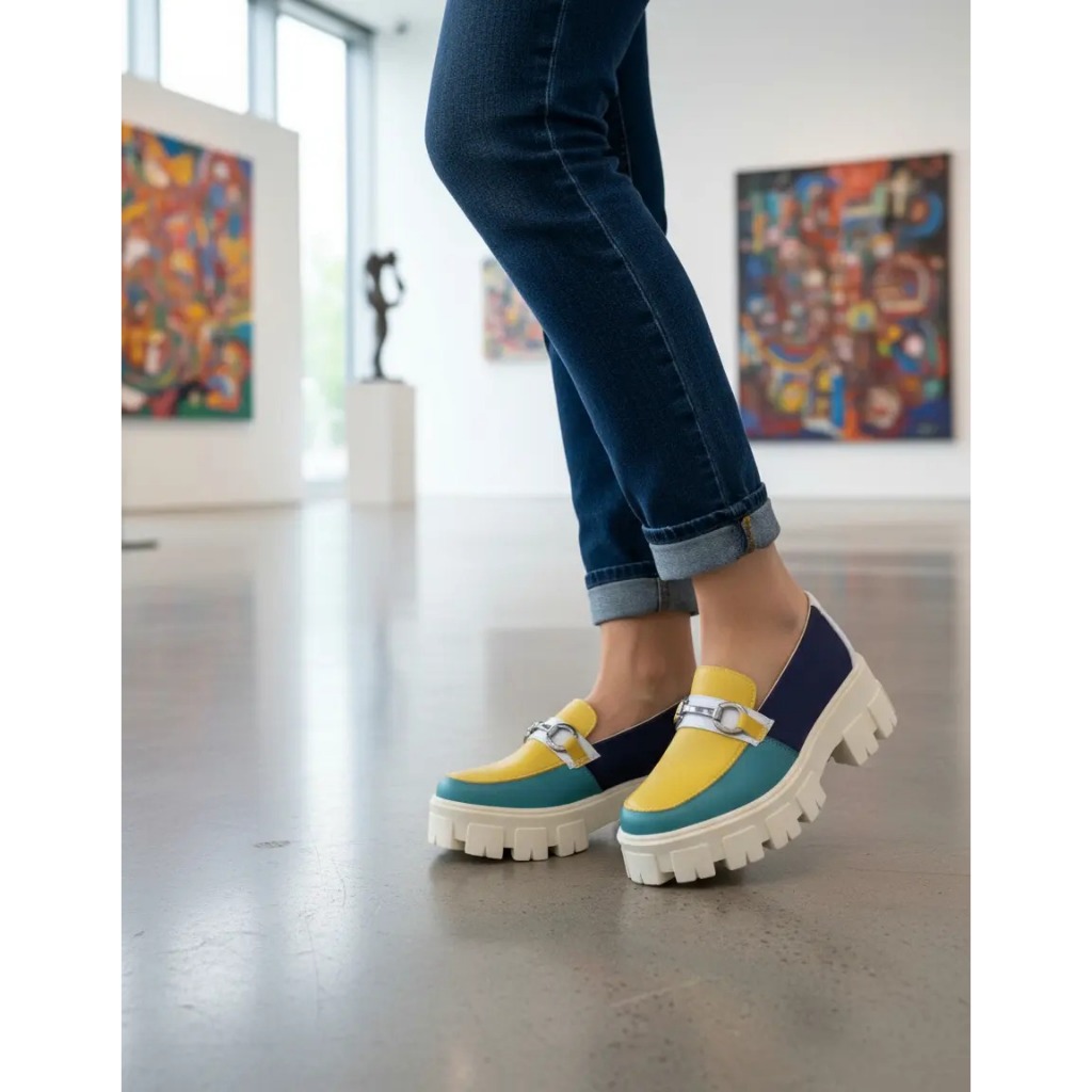 Mocassim Feminino Tratorado Fivela Plataforma Blogueira Estilo Confortável Sola Alta