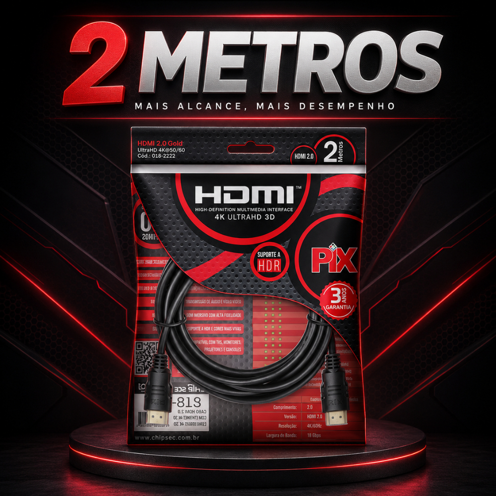 Cabo HDMI 2.0 1 Metro 4K Ultra HD 19 Pinos @60Hz PIX