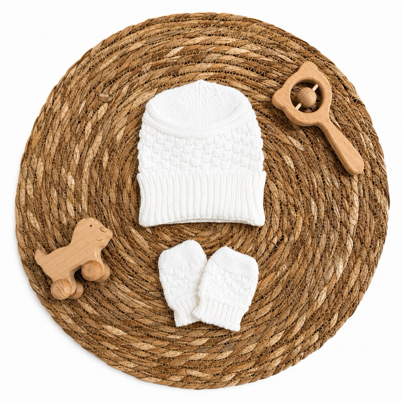 Kit Touca Luvas Tricô Bebê RN Maternidade