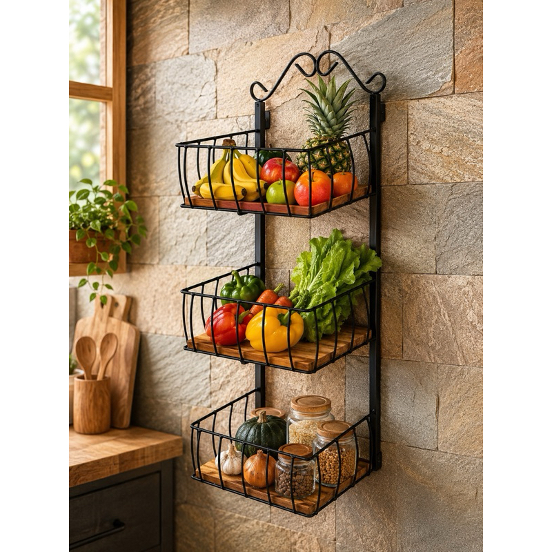 fruteira de parede 3 andar 3 andares cesto três andares porta frutas utensílio cozinha movel rustico