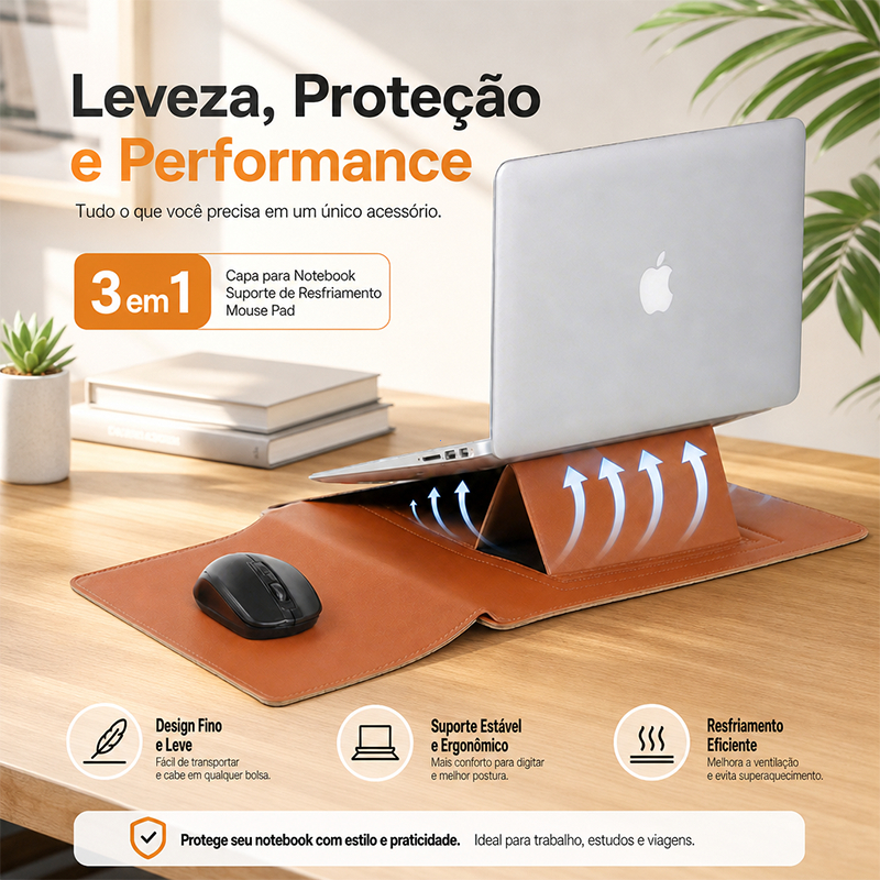 Capa Para Notebook Stand Macia Bolsa Multiuso Capa De Couro PU Com Suporte De Mouse Pad Macbook Air Pro