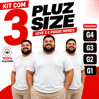 Kit 3 Camiseta Plus Size Unisex 100% Algodão Lisa Básica G1 ao G4,  Camisa Blusa