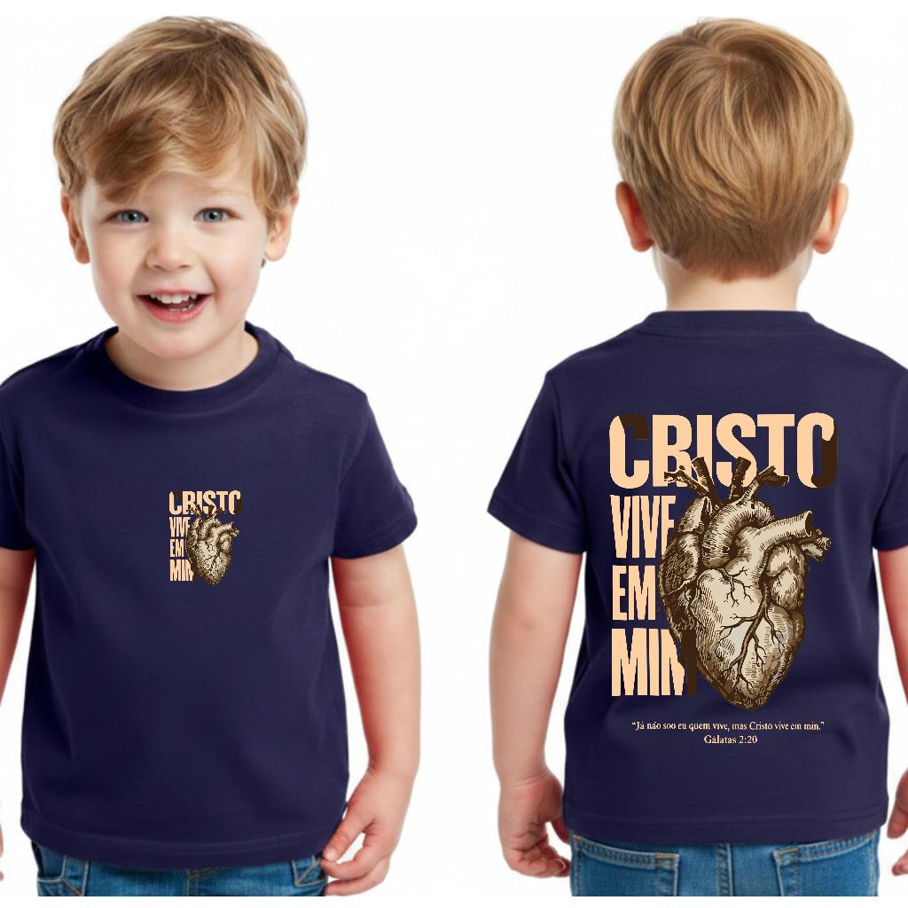 Camiseta Infantil  Streetwear Malha 30.1 100% Algodão Camisa  Estilosa Cristo Vive em Mim Infantil