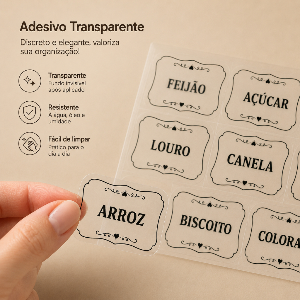 Adesivos Transparente para Potes Organizadores Temperos Mantimentos Cozinha