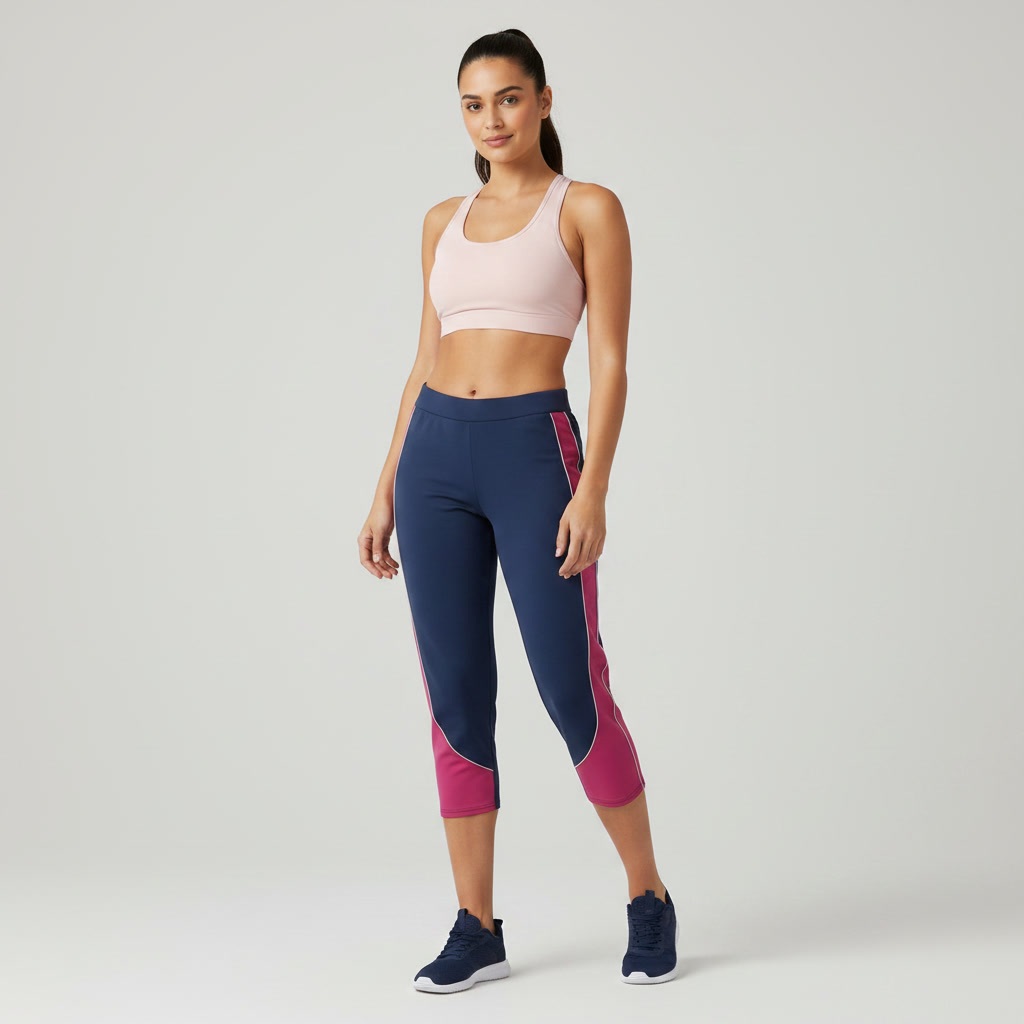 Calça Legging Corsário Fitness Feminina Academia Corrida Cintura Média Azul Marinho E Rosa