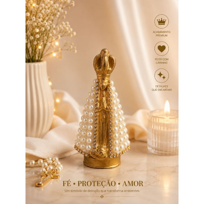 Imagem nossa senhora Aparecida dourada em gesso 10cm