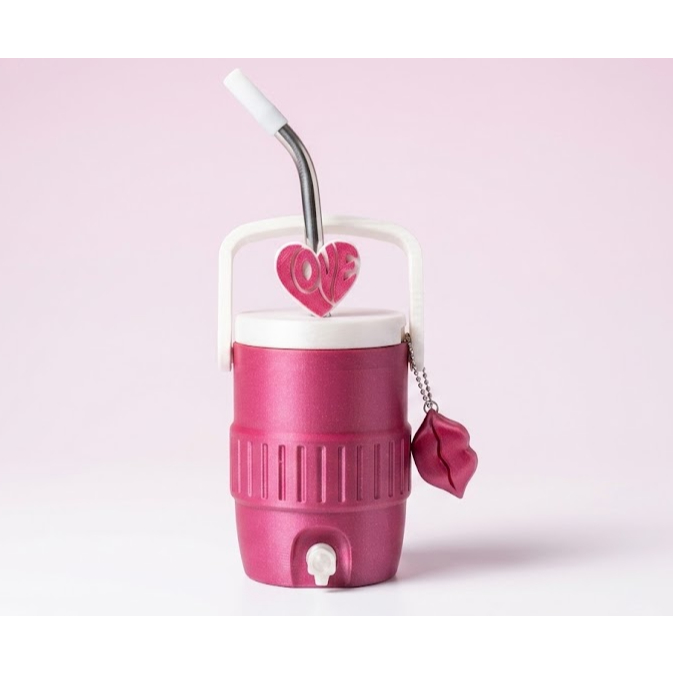 Porta Lata 350ml com Canudo Inox Tampa Alça Copo Térmico