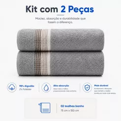Kit 2 Toalhas de Banho 62x130cm Vênus 340g/m² Macia Alta Absorção Confortável Secagem Rápida Camesa