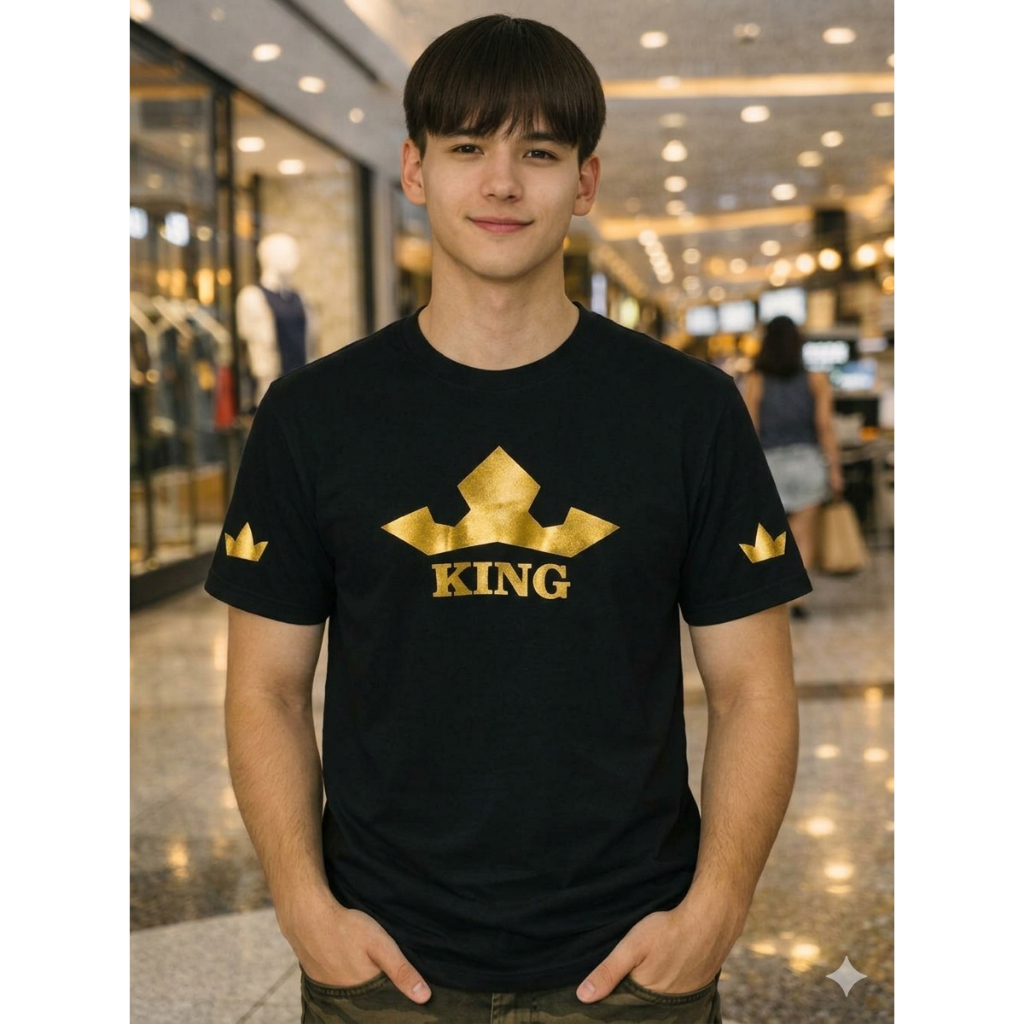 camisa estampa king estampada camiseta com estampa dourada leve e macia
