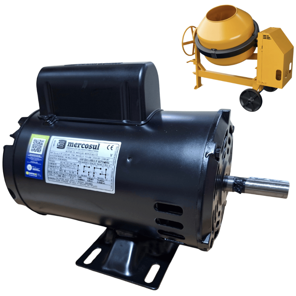 MOTOR ELÉTRICO MONOFÁSICO 1CV BETONEIRA BAIXA ROTAÇÃO 1700RPM 4 POLOS 110/220V
