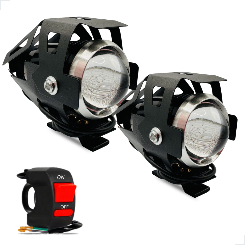 Par Farol de Milha LED U5 Universal Super Branco 6000K Moto Carro Off Road Auxiliar