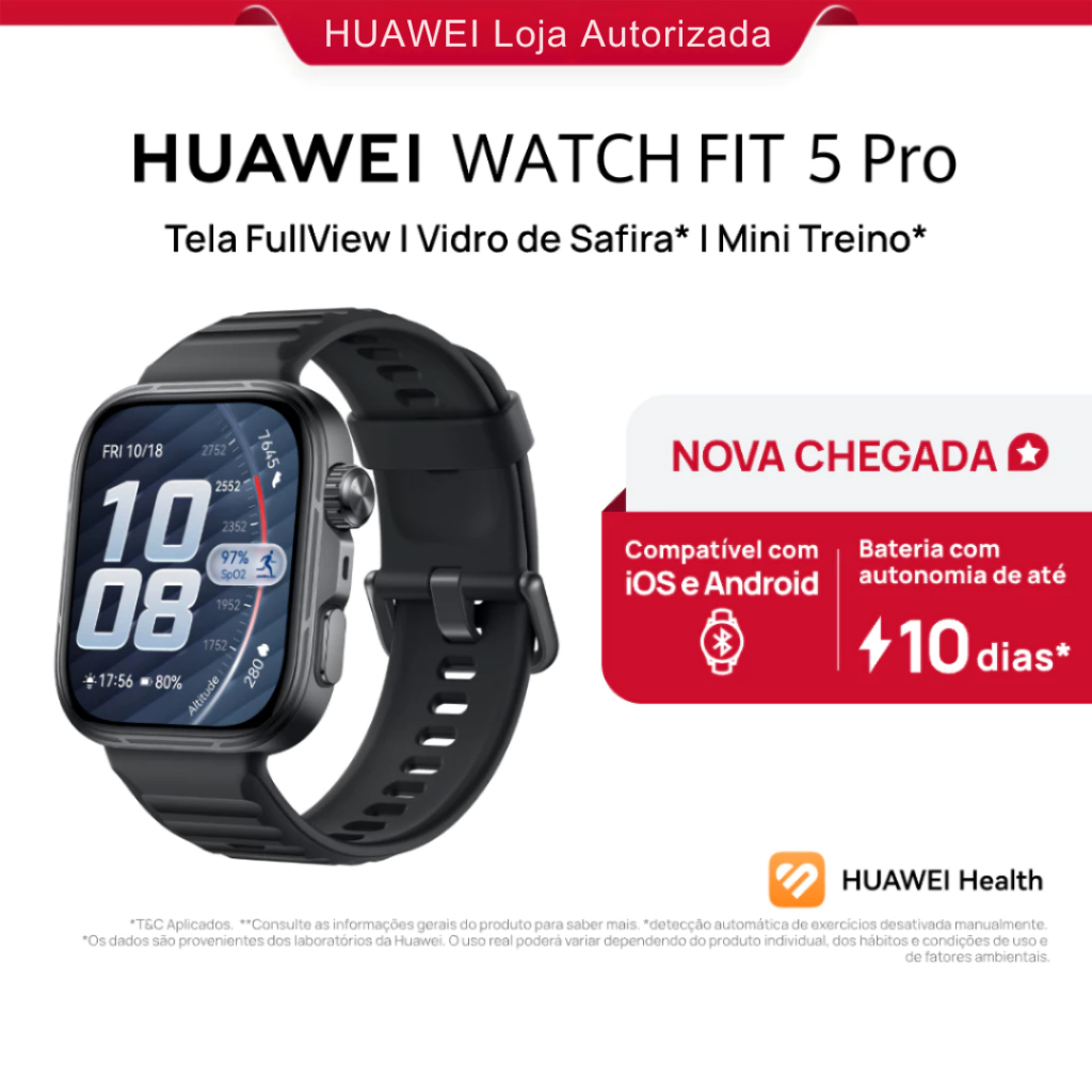 HUAWEI WATCH FIT 5 Pro| Smartwatch Relogio | Tela FullView AMOLED de 1,92" | Mini Treino | 64 GB | ECG
