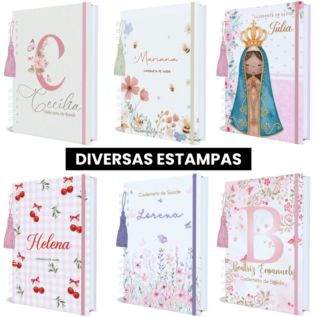 Caderneta De Vacinação Personalizada Atualizada Menina Capa Dura Com Nome Bebê Feminino Varios Temas