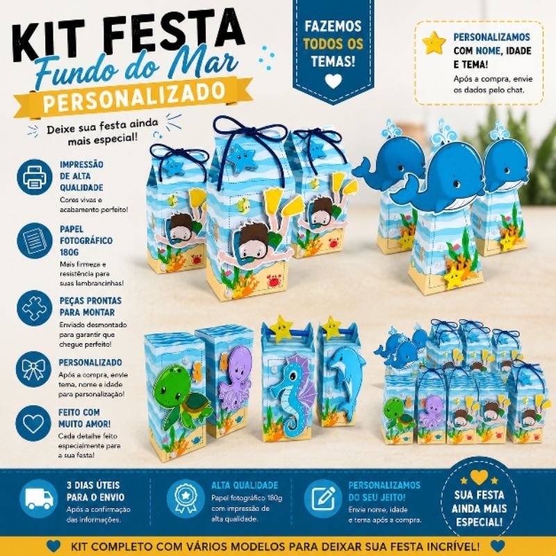 Kit Festa Personalizado Pegue e Monte | Caixinhas Personalizadas | Todos os Temas | Aniversário