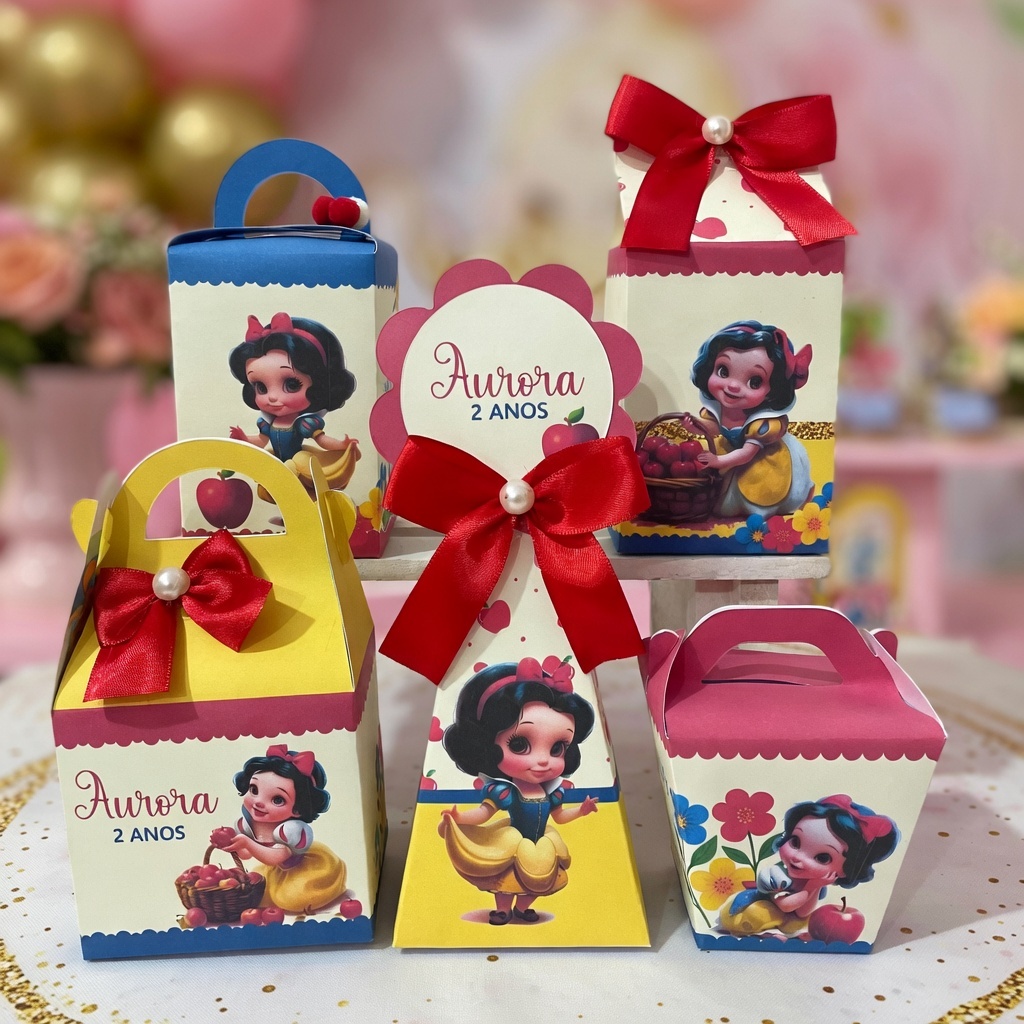 Caixinhas personalizadas tema princesa branca de neve baby lembrancinha aniversario infantil