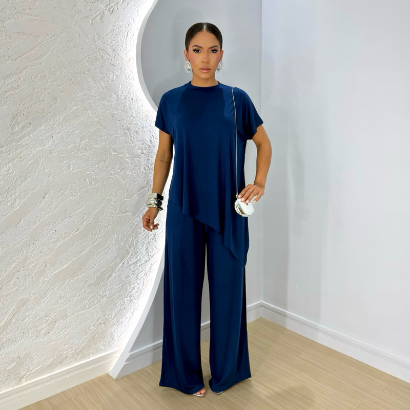 Conjunto Feminino Pantalona e Blusa Assimétrica Viscolycra Elegante - Conjunto Jade