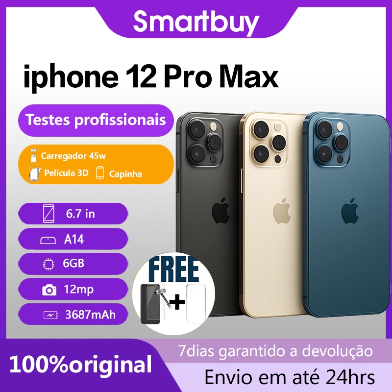iPhone 12 Pro Max 128GB/256GB 100% Original, Saúde da Bateria 100% com Nota Fiscal