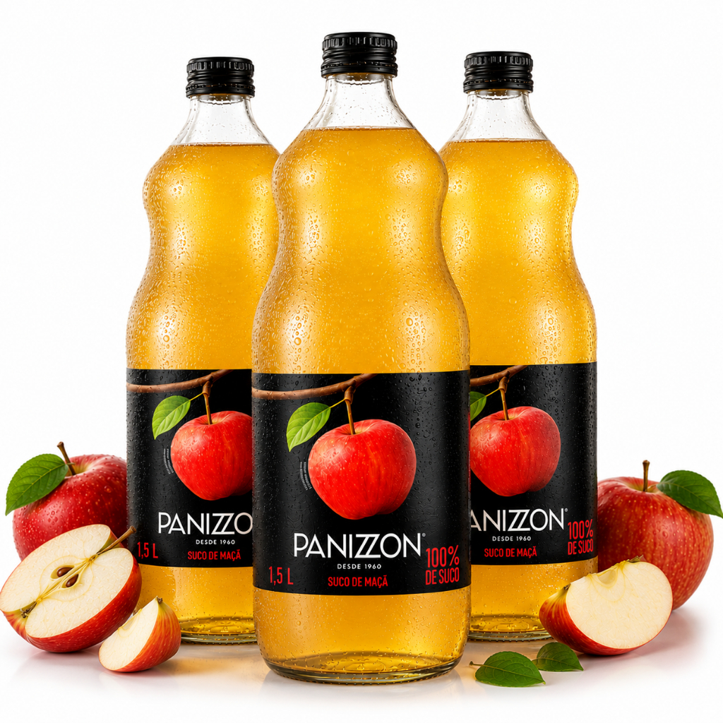 Kit 03 Suco 100% de Maçã Panizzon sem açucar 1,5 L fonte de vitaminas