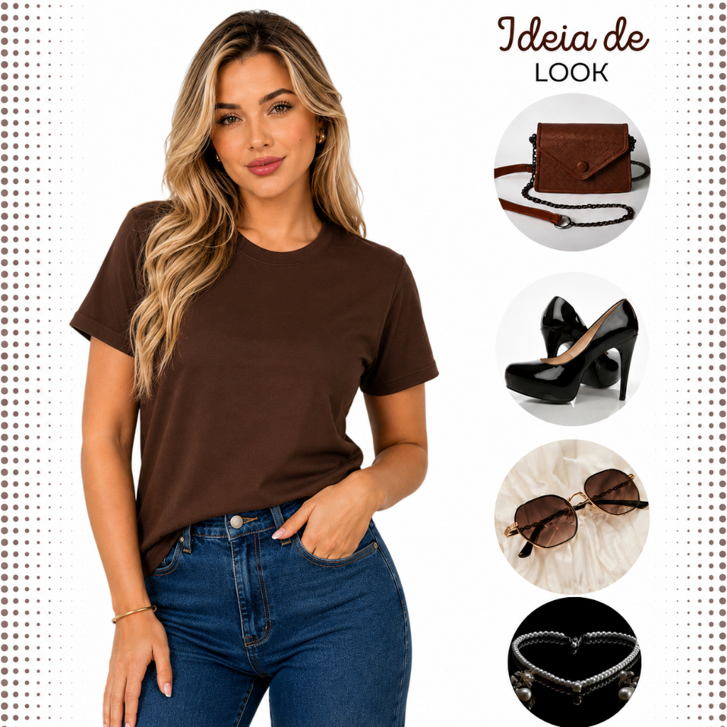Blusa T-shirt Camiseta Feminina Básica Lisa 100% Algodão Manga Curta.