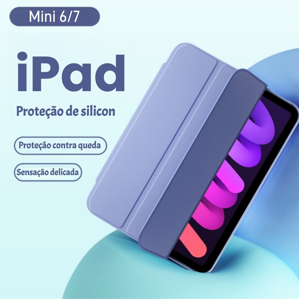 Capa Transparente para para iPad Mini 6/7 com Suporte para Caneta e Sono Automát