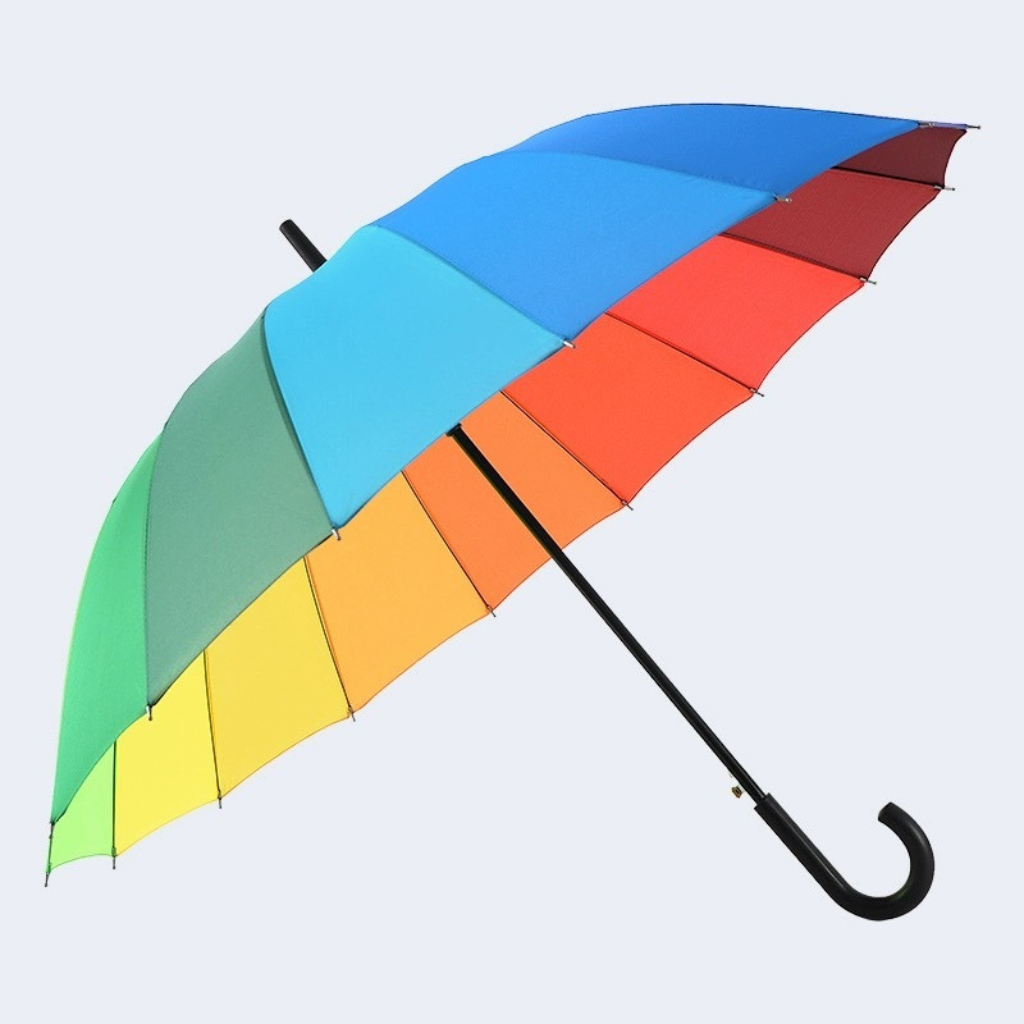 Guarda-Chuva Arco-Íris Colorido Estampado Cabo Curvo Estrutura Reforçada Resistente Proteção Total